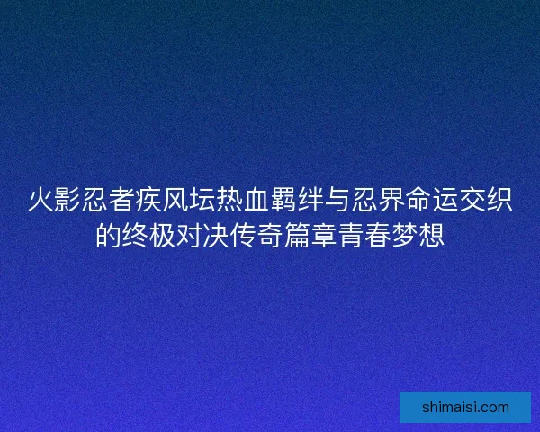 火影忍者疾风坛热血羁绊与忍界命运交织的终极对决传奇篇章青春梦想